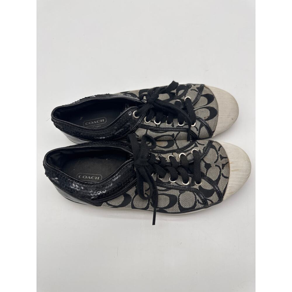 COACH "ZORRA" Black Sequin Signature C Canvas Sneaker Tennis‎ Shoe 9